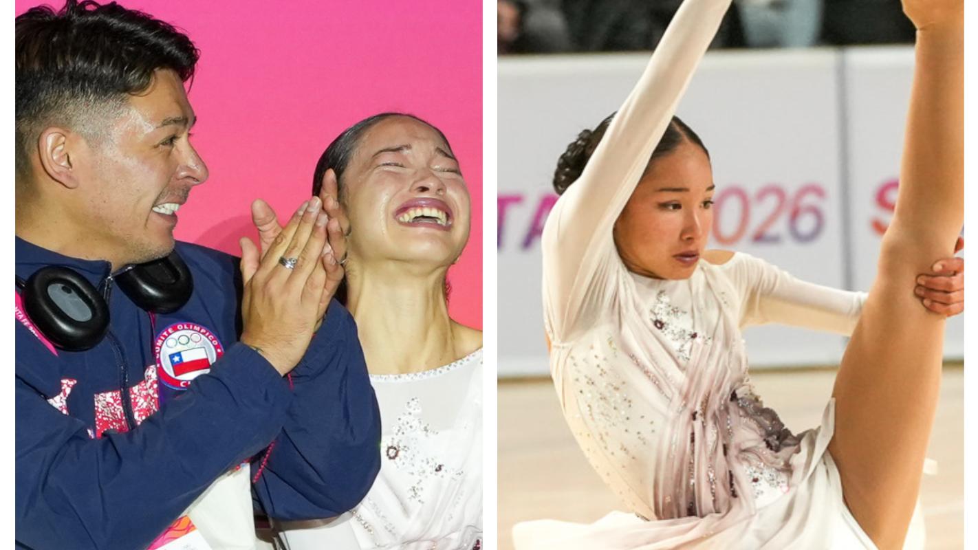 Josefa Ramos celebrando su medalla de oro en patinaje artístico.